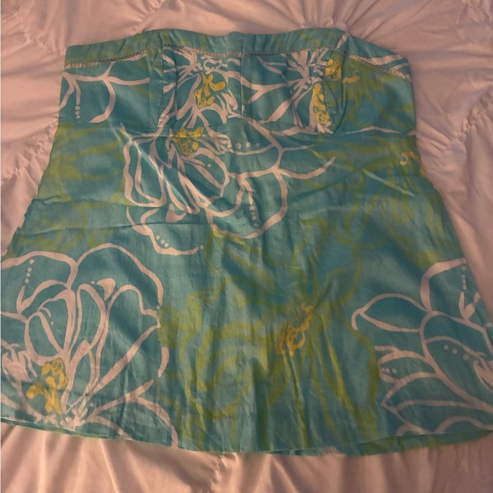 Turquoise Floral Strapless Mini Skirt